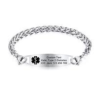 INBLUE Bracelet d'alerte Médicale Personnalisé Nom d'identification ID Tag Médical pour Les Hommes Femmes en Acier Inoxydable de 6,8 Pouces