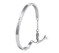 INBLUE Bracelet Identification Personnalisé pour Femmes Hommes Nom Gravé Réglable Manchette en Acier Inoxydable Résistant à l'eau Cadeau pour Amie Soeur Demoiselle d'honneur -Argent