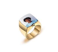 INBLUE Chevaliere Homme Bague Personnalisable Photo Cendres Anneau en Argent Noir Nom Gravure en Acier Inoxydable Commémoratif Souvenir Bijoux avec l'outil Entonnoir (Or, Photo Couleur, Taille 62)