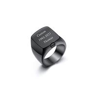 INBLUE Chevaliere Homme Bague Personnalisable Photo Cendres Anneau en Or Argent Nom Gravure en Acier Inoxydable Commémoratif Souvenir Bijoux avec l'outil Entonnoir (Noir, Texte, Taille 64)