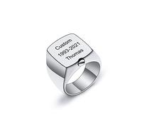 INBLUE Chevaliere Homme Bague Personnalisable Photo Cendres Anneau en Or Noir Nom Gravure en Acier Inoxydable Commémoratif Souvenir Bijoux avec l'outil Entonnoir (Argent, Texte, Taille 64)