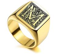 INBLUE chevalière Initiale gravée personnalisée Monogramme pour Hommes Femmes garçons Hommes Anneaux en Acier Inoxydable, Paquet avec ajusteurs de Taille de Bague (Or, Taille 67)