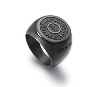 INBLUE Chevalière Initiale Personnalisée pour Homme Femme Acier Inoxydable/Plaqué Or 18 Carats Noir Bague Nom Gravée Personnalisée Cadeau pour Papa Mari Petit Ami (Taille 70, Cercle Noir)