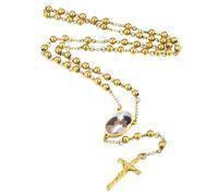 INBLUE Collier Chapelet Personnalisé avec Photo Gravée avec Texte au Dos Perles de Chapelet Collier Catholique pour Femmes Acier inoxydable Croix Y Chaîne de Collier Chapelet Prière Cadeaux - Or