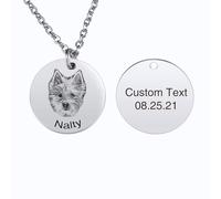 INBLUE Collier de Portrait Animaux Personnalisé pour Femmes Acier Inoxydable Disque Rond/Cœur Gravure avec Photo Nom Personnalisé Cadeaux Mémoriels pour les Amoureux des Animaux A1 - Argent