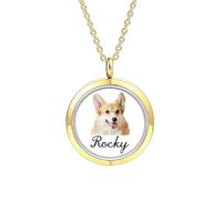INBLUE Collier Flottant Médaillon Personnalisé pour Femme Pendentif Rond Gravé Photo/Texte Pendentif en Acier Inoxydable et Verre avec Pierre de Naissance Cadeau pour Anniversaire (A4 - Or)