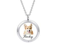 INBLUE Collier Flottant Médaillon Personnalisé pour Femme Pendentif Rond Gravé Photo/Texte Pendentif en Acier Inoxydable et Verre avec Pierre de Naissance Cadeau pour Anniversaire (A4 - Argent)