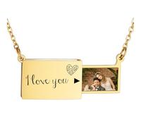 INBLUE Collier Médaillon Personnalisé pour Femme Pendentif Lettre d'Amour avec Message Secret Collier Enveloppe Personnalisé avec Photo Bijoux pour Couples Cadeaux pour Maman Épouse Amie - A2