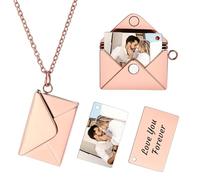 INBLUE Collier Médaillon Personnalisé pour Femme Pendentif Lettre d'Amour avec Message Secret Collier Enveloppe Personnalisé avec Photo Bijoux pour Couples Cadeaux pour Maman Épouse Amie - B3