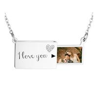 INBLUE Collier Médaillon Personnalisé pour Femme Pendentif Lettre d'Amour avec Message Secret Collier Enveloppe Personnalisé avec Photo Bijoux pour Couples Cadeaux pour Maman Épouse Amie - A1