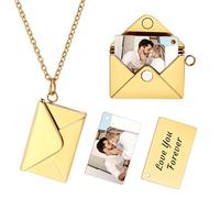 INBLUE Collier Médaillon Personnalisé pour Femme Pendentif Lettre d'Amour avec Message Secret Collier Enveloppe Personnalisé avec Photo Bijoux pour Couples Cadeaux pour Maman Épouse Amie - B2