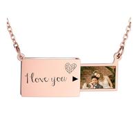 INBLUE Collier Médaillon Personnalisé pour Femme Pendentif Lettre d'Amour avec Message Secret Collier Enveloppe Personnalisé avec Photo Bijoux pour Couples Cadeaux pour Maman Épouse Amie - A3