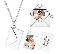 INBLUE Collier Médaillon Personnalisé pour Femme Pendentif Lettre d'Amour avec Message Secret Collier Enveloppe Personnalisé avec Photo Bijoux pour Couples Cadeaux pour Maman Épouse Amie - B1