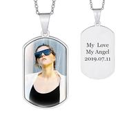 INBLUE Collier Mémorial Photo Personnalisé pour Femmes Collier en Argent Sterling 925 Gravé Image/Texte Rectangle/Cœur Collier Mémoire avec Photo Intérieur pour Perte Aimés (Rectangle - Argent)