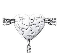 INBLUE Collier Personnalisé pour Homme/Femme, Collier de Couple/Amitié pour 2/3/4/5 Pièces, Ensembles de Collier de Pièce de Puzzle de Coeur Noir/Argent, Collier de Gravure de Nom/Texte