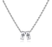 INBLUE Collier Prénom Personnalisé, Breloque Acier Inoxydable, 2-6 Perles Pendentif Argent/Noir Cuir Tressé, Chaîne en Corde Torsadée, Cadeau pour Famille, Couple, Amis, Père(torsade argent, 2 perles)