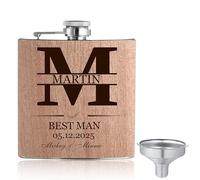 INBLUE Flasque a Alcool Personnalisée avec Nom et Motif Flacon en Acier Inoxydable Aspect Bois Cadeau Personnalisé pour Hommes Femmes Garçons D'honneur Randonnée Mariage Fête - A1