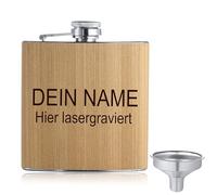 INBLUE Flasque a Alcool Personnalisée avec Nom et Motif Flacon en Acier Inoxydable Aspect Bois Cadeau Personnalisé pour Hommes Femmes Garçons D'honneur Randonnée Mariage Fête - B3