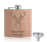 INBLUE Flasque a Alcool Personnalisée avec Nom et Motif Flacon en Acier Inoxydable Aspect Bois Cadeau Personnalisé pour Hommes Femmes Garçons D'honneur Randonnée Mariage Fête - A2