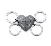 INBLUE Personnalisé 2-5 Noms Coeur Puzzle Pièce En Acier Inoxydable Porte-clés Ensemble Nom Personnalisé Porte-clés Cadeaux pour Les Femmes (Noir - 4 pièces)