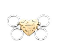 INBLUE Personnalisé 2-5 Noms Coeur Puzzle Pièce En Acier Inoxydable Porte-clés Ensemble Nom Personnalisé Porte-clés Cadeaux pour Les Femmes (Or - 4 pièces)