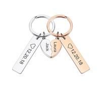 INBLUE Personnalisé Acier Inoxydable Couple Porte-clés Ensemble pour Femme Gravé Nom Date Cœur Puzzle Photo Ronde Étiquette Couper Porte-clés avec Nom Cadeau Significatif pour Couple - C3