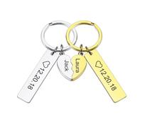 INBLUE Personnalisé Acier Inoxydable Couple Porte-clés Ensemble pour Femme Gravé Nom Date Cœur Puzzle Porte-clés Photo Ronde Étiquette Couper Porte-clés avec Nom Cadeau Significatif pour Couple - C2
