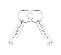 INBLUE Personnalisé Acier Inoxydable Couple Porte-clés Ensemble pour Femme Gravé Nom Date Cœur Puzzle Porte-clés Photo Ronde Étiquette Couper Porte-clés avec Nom Cadeau Significatif pour Couple - B1