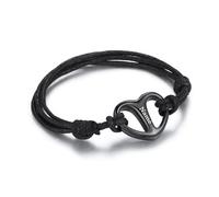 INBLUE Personnalisé Acier Inoxydable Cœur Urne Bracelet pour Cendres Gravé Texte Ajustable Noir Tressé Corde Mémorial Cendres Bracelet pour Femmes Couple Famille Crémation Bijoux (Noir)