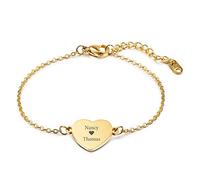 INBLUE Personnalisé Monnaie Bracelets Gravé Lettre Initiale Nom pour Femmes Fille Cheville avec Chaîne Réglable Pierre de Naissance en Acier Inoxydable Rond Coeur Disque Dainty Charme Bijoux Cadeaux