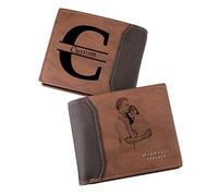INBLUE Portefeuille à Deux Volets Gravé Personnalisé, Portefeuille en Cuir Personnalisé avec Photo et Texte Gravés, Cadeaux pour Hommes Mari Papa Fils Garçons d'honneur