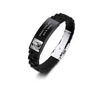 INBLUE Réglable en Acier Inoxydable Silicone Bracelet Personnalisé Personnalisé Sculpture Photo & Texte Bracelet Bijoux Cadeaux pour Hommes Petit Ami Mari Frère Père - Noir&Noir
