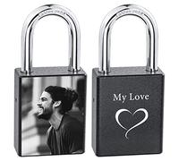 INBLUE Serrure D'amour Personnalisée Image Personnalisée/Photo de Gravure pour Couples Hommes Femmes Petit Ami Petite Amie Amant en Aluminium Mémorial Anniversaire Saint Valentin Cadenas avec Clé