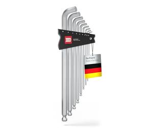 INBUS® 70211 Jeu de Clés Allen 9pcs, 1.5-10mm, avec Angle de 100° & Embout sphérique - Made in Germany