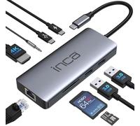 inca Hub USB C 9 en 1 ITPC-10TX, 2 ports USB 3.0 + lecteur de carte SD/TF + LAN 1000 Mbit/s + données + audio 3,5 mm + HDMI 4K @ 60Hz + PD100W, station d'accueil USB C pour MacBook, Dell, Chromebook