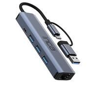 Inca IUTP-5T Hub USB/Type-C - Boîtier en Aluminium, 3 x USB 3.0 + Type-C + Ethernet RJ45; 3 Ports USB 3.0 Super Rapides, Transfert de données jusqu'à 5 Gbps