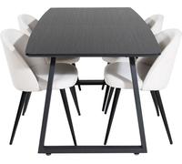 IncaBLBL ensemble table, table extensible longueur cm160 / 200 noir et 4 Velvet chaises Velours côtelé beige, noir.