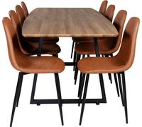 IncaNABL ensemble table, table extensible longueur cm160 / 200 El boisReproduction et 8 Polar chaises SimilicuirPolyuréthanemarron.