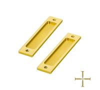 Incauca Lot de 2 poignées de porte de grange - 15,2 cm - Plaque plate rectangulaire pour porte de sac, tiroir, armoire - Doré