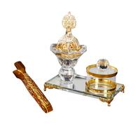 Incense Burner, Middle Eastern Coil Burner with Tong, Decorative Candlestick Holder, Aromatherapy for Meditation Room, Yoga Studio, Tea House, and Spa Use, 5.51 x 4.72 x 2.95 inches