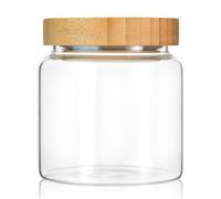 INCETUE Boîte de rangement en verre transparent avec couvercle hermétique en bambou pour café, épices, sucre, salade, farine, poivre, bonbons, biscuits, avoine de nuit - 480 ml