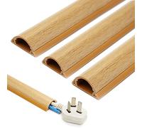 INCETUE Lot de 13 goulottes rondes autocollantes aspect bois - Passe-câbles plats pour cacher les câbles - En PVC - 3 x 1,2 x 30 cm - Marron clair