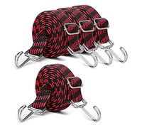 INCETUE Lot de 4 tendeurs élastiques réglables avec crochets en métal, 2 m de long, sangles de serrage plates avec crochets en métal, extra larges, tendeurs de bagages, moto, rouge