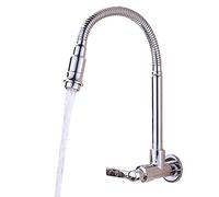 Inchant évier de cuisine robinet 1 manche robinet d'eau froide plaque 1 poste support mural Finition chromée