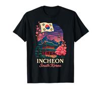 Incheon Corée du Sud Vintage Voyage Skyline Cherry Blossom T-Shirt