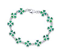 Inclusion D'Opale Créée Feuille Verte Verte Trèfle Irlandais Lucky Feuille De Trèfle Bracelet À Breloques En Forme De Cœur Pour Femmes .925 Argent Sterling