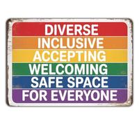 Inclusive Metal Tin Sign Diverse Safe Space Rainbow Flag Vintage Decor For Bedroom Home Bar Kitchen Classroom Wall Hanging 8 X 12 inch