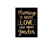 Inclusive Wedding Canvas Art, Gold Foil Wall Print with Love Not Gender Quote, Modern LGBTQ+ Couples Gift, Marriage Commitment Quote for Bedroom Living Room(Framed,16x24inch(40x60cm))