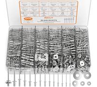 INCLY Assortiment de 1000 rivets pop en aluminium, 14 tailles de rivets pop (3/32", 1/8", 5/32", 3/16", 1/4") avec rondelles de secours en acier inoxydable 304 de 5 tailles, rivets aveugles assortis