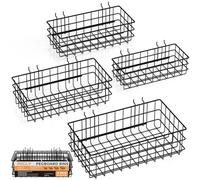 INCLY Lot de 4 paniers à panneaux perforés, style carré, 4 tailles en fil métallique noir, crochets pour n'importe quel tableau perforé - Organisez les outils, l'établi, les accessoires, le rangement